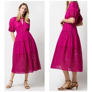 Ulla Johnson • Nova Eyelet Short Sleeve Maxi Dress in Ruby Pink